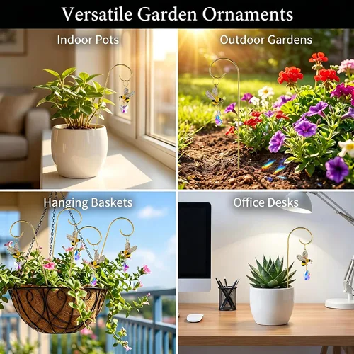 Vista 6 de HDCRYSTALGIFTS 4 atrapasoles de cristal de abejorro con enrejado pequeño para plantas en maceta, accesorios de enrejado para plantas