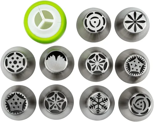 Vista 6 de Restaurantware Pastry Tek - Juego de 21 puntas de tuberías rusas duraderas para decoración de tartas, 10 puntas de tubería, 10 bolsas de tuberías