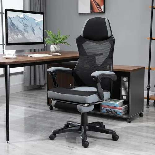 Vista 2 de Vinsetto Silla ergonómica de oficina en casa con respaldo alto de malla, reclinable, color gris