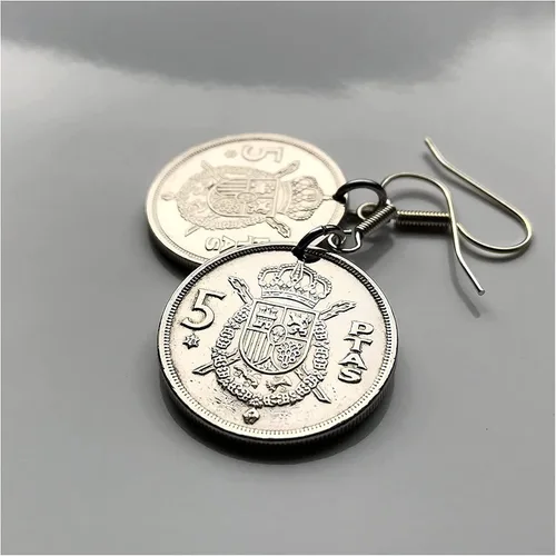 Vista 2 de Spain España 5 Pesetas Spanish coin earrings jewelry escudo Español Madrid Barcelona Sevilla Málaga Córdoba Valencia Granada Zaragoza Toledo Cadiz