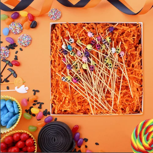 Vista 5 de LOMIMOS Triturador de papel de rafia naranja de Halloween, 8.8 onzas, para envolver regalos del día de Acción de Gracias, manualidades, embalaje