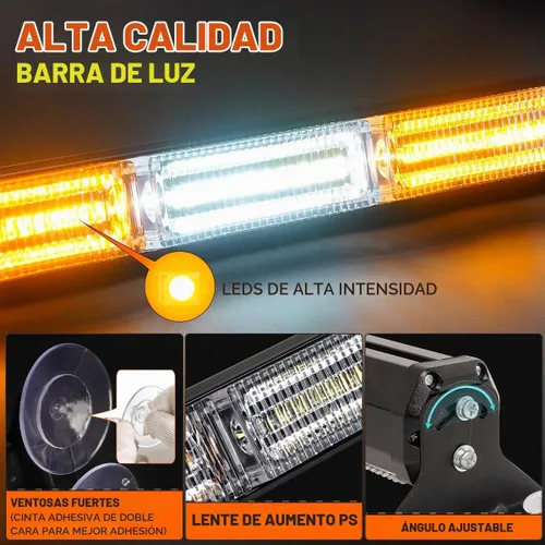 Vista 3 de Barra de Luces de Asesor de Tráfico 2x17.7" con Controlador de Pantalla Digital Parabrisas LED Visera Estroboscópica de Emergencia Luces ámbar blanco