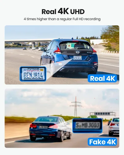 Vista 2 de Cámara de tablero 4K real frontal y trasera, Wi-Fi GPS de 5.8 GHz, cámara dual HDR con sensor de nivel superior, pantalla IPS de 3.3 pulgadas