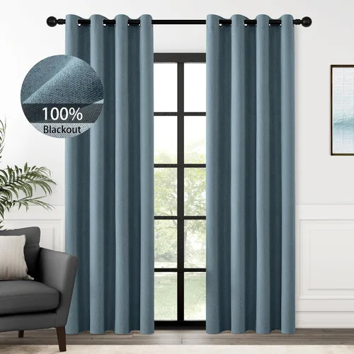 Vista 107 de ChrisDowa Cortinas 100% Opacas de Abedul Sólido de 45 Pulgadas de Largo, 2 Paneles para Dormitorio y Sala de Estar, Estilo Granja Oscurecedoras