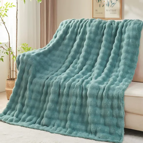 Vista 20 de NEWCOSPLAY Manta para Sofá Aqua Súper Suave de Franela Polar 3D Burbuja Ligera Manta de Cama para Uso en Todas las Estaciones (Aqua, Throw(50"x60"))
