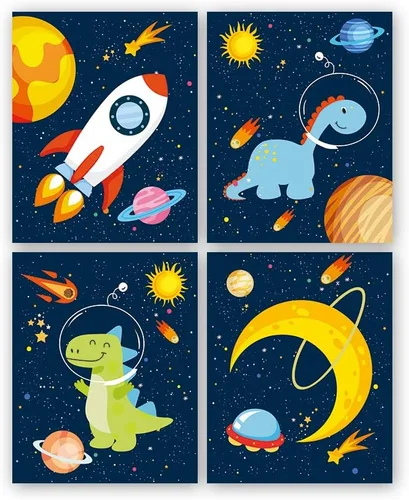 Vista 8 de KAIRNE Juego de 3 pinturas artísticas enmarcadas para habitación espacial de niños (12 x 16 pulgadas), imágenes de planetas, sistema solar, póster