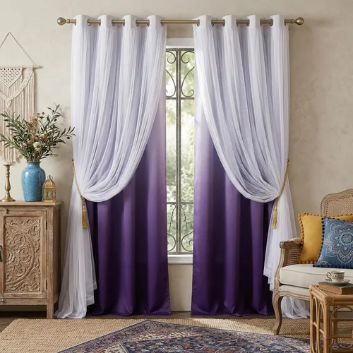 Vista 10 de PONY DANCE Cortinas para Sala de Estar - Cortinas Opacas Gris Degradado con Superposición de Gasa Blanca Térmicamente Aisladas Mezcla y Combina