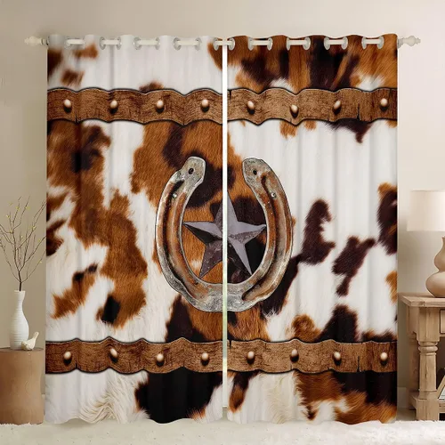 Vista 22 de Cortinas de ventana de herradura con estrellas de Texas, cortinas de granero de madera rústicas occidentales, 38 pulgadas de ancho x 45 pulgadas