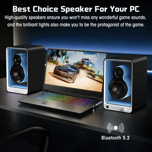 Vista 6 de BESTISAN 50W*2 Altavoces de estantería activos con efecto de luz dinámica, altavoces de graves de 3" para computadora con entrada ARC/Óptica/RCA/BT