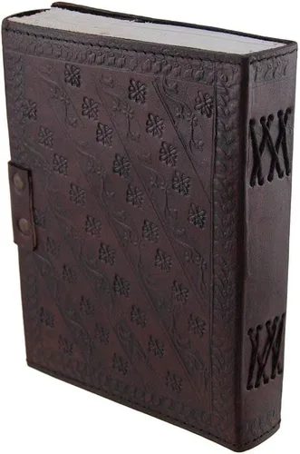 Vista 2 de AzureGreen, Cuaderno liso 120 páginas de cuero con piedras (el color puede variar) con broche, marrón