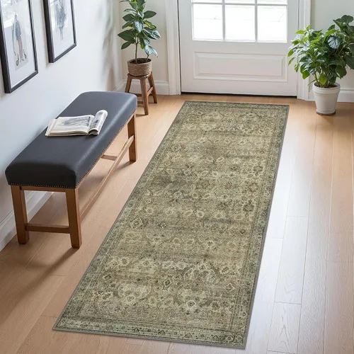 Vista 107 de Bavni Tapetes de 2 x 3 pies, lavable a máquina, clásico, con estampado gastado, ultradelgado, felpilla, decorativo, pelo corto, ligero