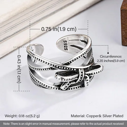 Vista 162 de Anillo de plata de ley 925, minimalista, ajustable, hecho a mano, para mujeres y niñas
