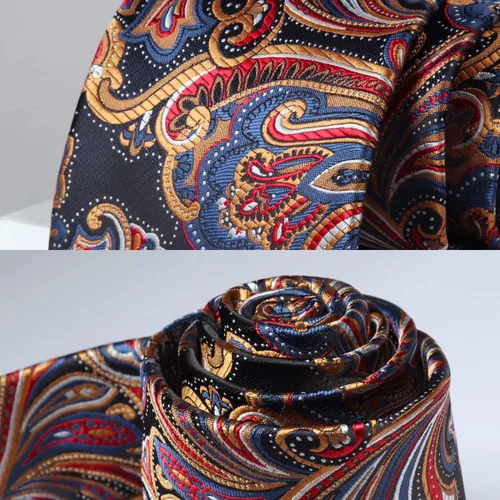 Vista 225 de HISDERN Corbatas para hombre, corbata de cachemira y bolsillo cuadrado tejido clásico floral para hombre, corbata de fiesta de boda