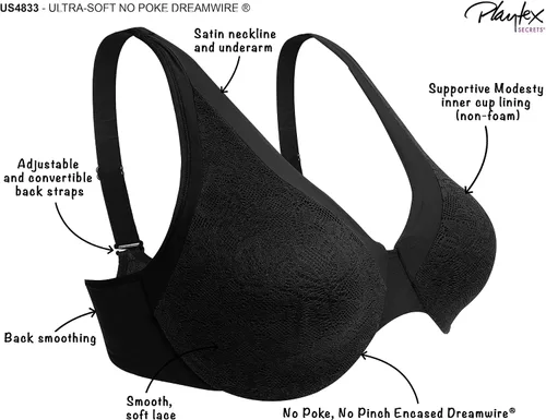 Vista 6 de PLAYTEX Dreamwire - Brasier de encaje suave sin pinchazos para mujer, soporte de 4 vías