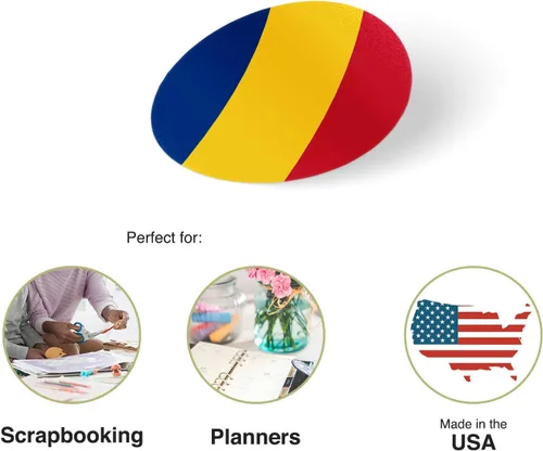 Vista 2 de Desert Cactus Adhesivo de la bandera de Rumania de 1 pulgada, redonda, dos hojas, 50 piezas en total, con logotipo de país para niños, calcomanía