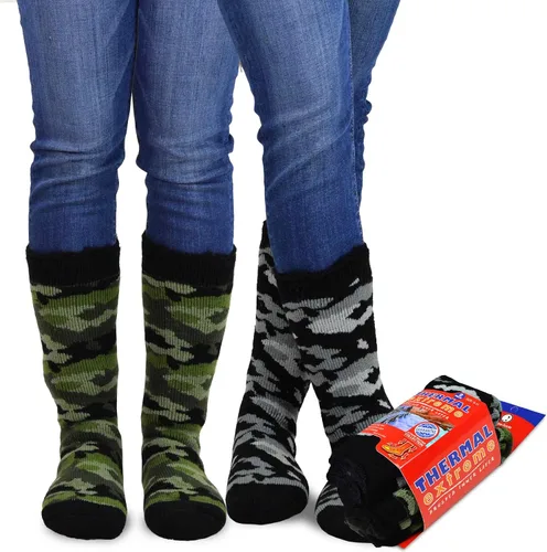 Vista 3 de Calcetines térmicos de invierno de algodón reciclado de peso pesado respetuoso del medio ambiente Multi par para mujeres y hombres 2 pares-camuflaje