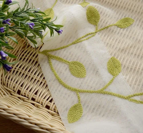 Vista 6 de Ivy Leaf - Panel transparente bordado de 84 pulgadas de largo, de gasa triturada para ventana, cortina de gasa de tul y bolsillo para barra