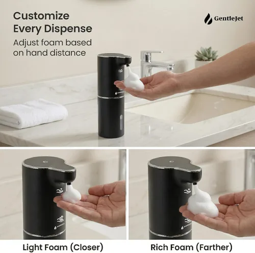 Vista 5 de GentleJet JetFoam - Dispensador automático de jabón de espuma, sensor sin contacto, recargable USB-C, salida ajustable, IPX5 impermeable, 10.1 fl