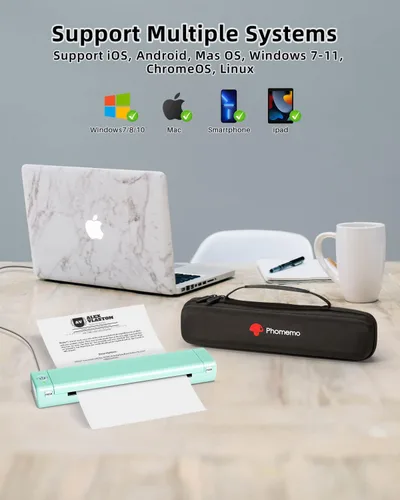 Vista 2 de Phomemo Impresora inalámbrica portátil, tamaño de viaje, compatible con iOS y Android, Bluetooth, soporta papel térmico de letras de 8.5 x 11