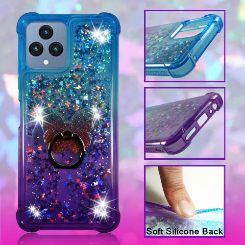 Vista 5 de Zase Funda transparente para teléfono T-Mobile Metro REVVL 6X 5G / REVVL 6 con purpurina líquida brillante linda mariposa flotante 3D a prueba