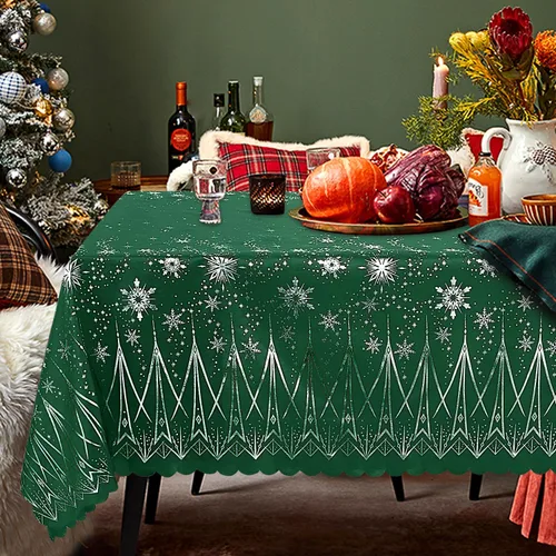 Vista 2 de LUSHVIDA Mantel de Navidad, 60 x 120 pulgadas, rectangular, lavable, resistente al agua, decorativo, de microfibra, para banquetes, fiestas, cocina