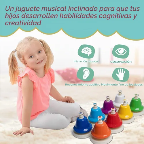 Vista 6 de Campanas de Escritorio, Campanas de Mano Diatónicas Arcoíris para Niños con 17 Libros de Canciones y Tarjetas Musicales Flash, Juguetes