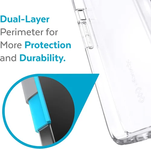 Vista 4 de Speck Funda para iPhone 13 Mini, protección contra caídas, compatible con carga inalámbrica, transparente, antimicrobiana