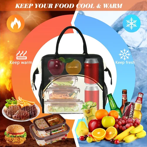 Vista 3 de Bolsa de almuerzo personalizada para mujer, elegante, reutilizable, aislada, con iniciales, para amiga, grande, de apertura ancha, resistente al
