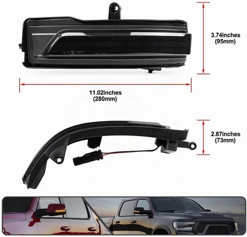 Vista 7 de 2 piezas de luces LED intermitentes secuenciales ámbar para espejo lateral para Dodge Ram 1500 2019-2024, indicador de intermitente, luz de señal
