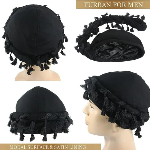Vista 5 de Gturytr Turbante para hombre, turbante vintage con forro de satén Durag, turbante de halo para mujer, turbante modal y satén