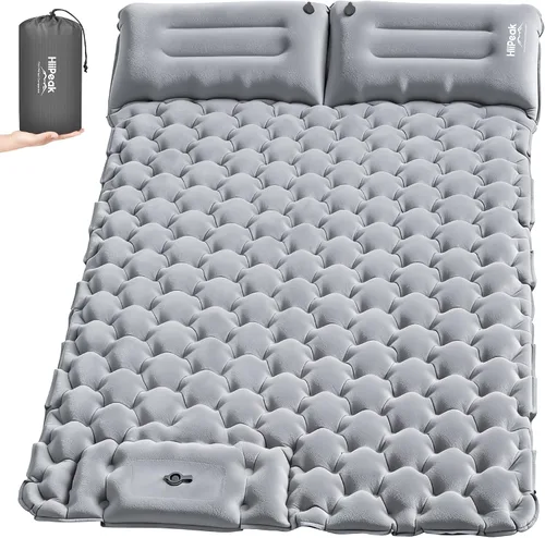 Vista 12 de HiiPeak Colchoneta doble para acampar – Colchón de gamuza superior de camping con almohada, bomba de pie integrada, alfombrilla portátil inflable