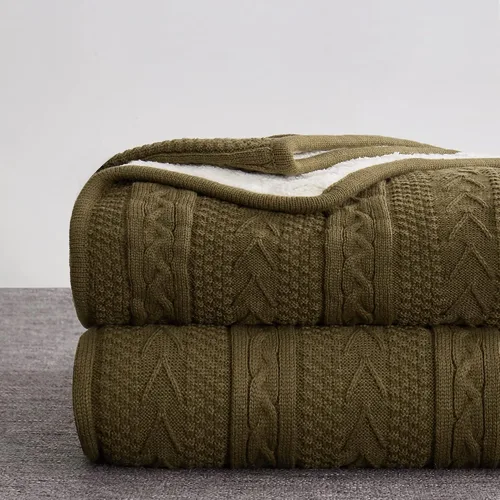 Vista 21 de Longhui bedding - Manta de punto trenzado de acrílico sherpa, gruesa, suave, grande, acogedora, manta de vellón tejida de color rojo vino para sofá