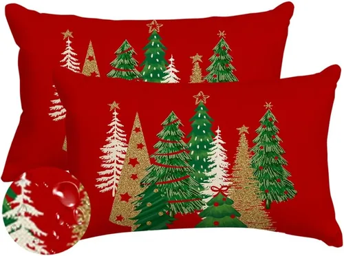 Vista 11 de RABUSOFA Fundas de almohada de Navidad para exteriores de 18 x 18 pulgadas, impermeables, decoración de árbol de Navidad, fundas de almohada