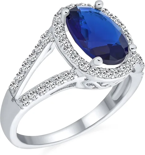 Vista 2 de Anillo de cóctel estilo Art Deco Vintage con solitario ovalado grande AAA CZ Baguette Halo Simulado Zafiro Azul Verde - 5-15 CTW Personalizable