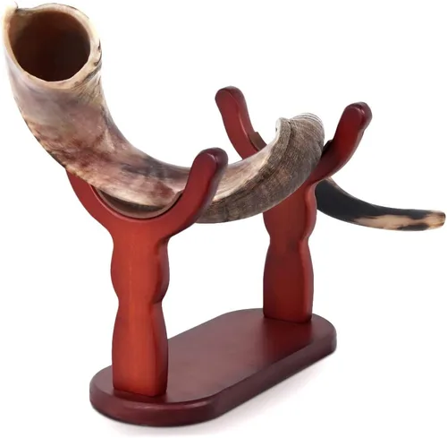 Vista 11 de Shofar de cuerno Kudu de Israel con soporte decorado por HalelluYAH