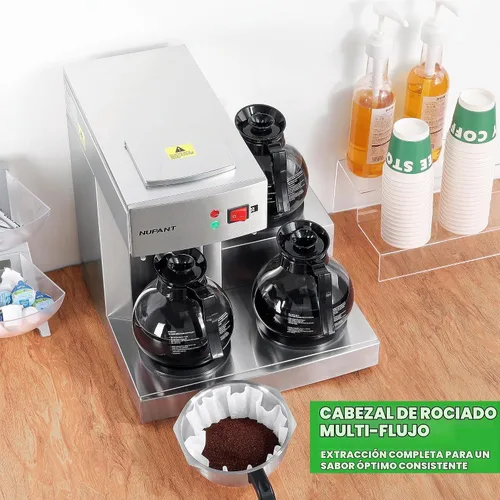 Vista 6 de NUPANT Cafetera comercial de 12 tazas, cafetera de goteo con 3 calentadores de placa y 3 decantadores de vidrio, cafetera comercial de acero