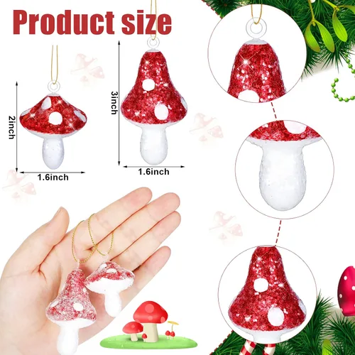 Vista 2 de Sosation 24 adornos navideños de hongos rojos y blancos, adornos colgantes decorativos para árbol de Navidad, vacaciones, decoración de fiesta