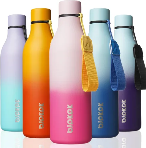Vista 47 de BJPKPK Botellas de agua aisladas, botella de agua de metal de acero inoxidable de 12 onzas con correa, sin BPA a prueba de fugas, jarras, tazas