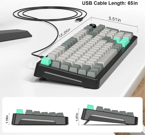 Vista 7 de MOFII AK96 - Teclado mecánico para juegos, teclas completas LED retroiluminadas programables, Plug and Play USB AC Teclado personalizado con botón