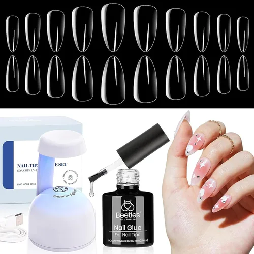 Vista 15 de Beetles - Kit de uñas de gel de almendra, 500 piezas, punta de gel de fácil extensión, forma de almendra corta, juego de extensión de pegamento
