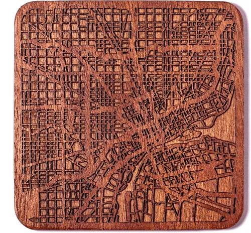 Vista 93 de Posavasos Amsterdam Map by O3 Design Studio, 1 pieza, posavasos de madera Sapele con mapa de la ciudad, hecho a mano, varias ciudades opcionales