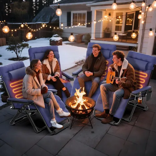 Vista 2 de Suteck Heated Zero Gravity Chair, 33" XXL Oversized Reclining Lounge Chairs Blue
