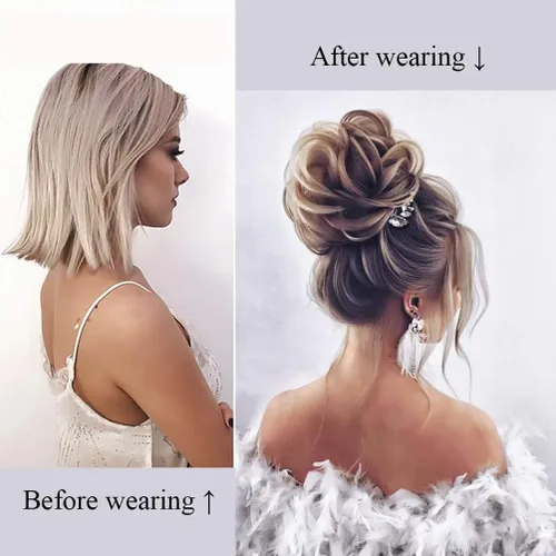 Vista 5 de Cabello sintético despeinado, grueso, extensiones para coleta, cabello recogido