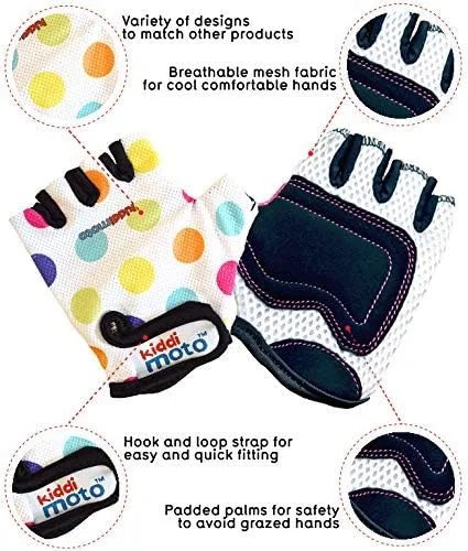 Vista 9 de Kiddimoto Guantes de bicicleta antideslizantes para niños y niñas, guantes de ciclismo sin dedos para niños de 2 a 8 años, guantes de ciclismo sin
