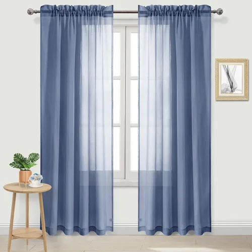 Vista 21 de DWCN Cortinas Transparentes Aqua de Voile Semitransparente con Bolsillo para Barra para Dormitorio y Sala de Estar, 36 x 36 pulgadas de Largo, Juego