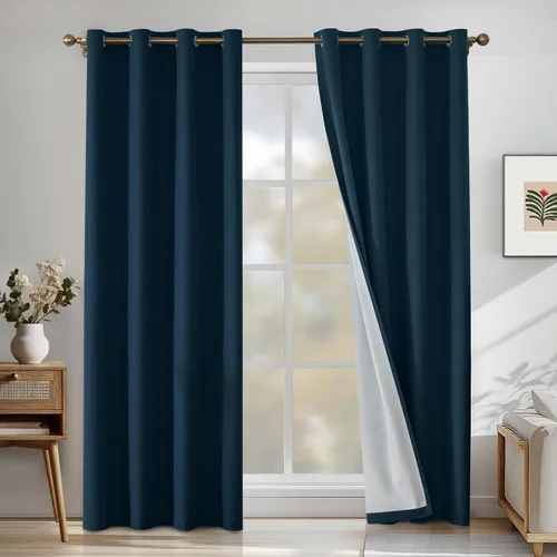 Vista 60 de Cortinas 100% opacas para dormitorio, cortinas opacas de 63 pulgadas de largo, cortinas opacas de lino para sala de estar, cortinas con ojales