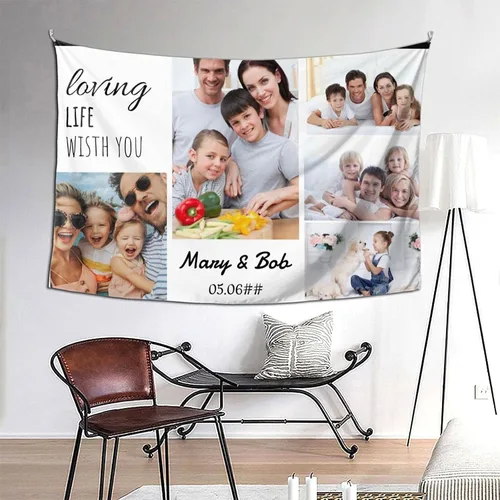Vista 13 de Nsipan Tapiz personalizado para subir imágenes, texto fotográfico, decoración de pared, colección de collage de dormitorio, decoración