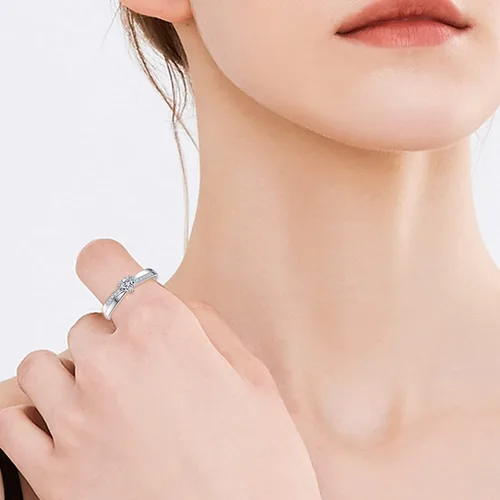 Vista 6 de Anillo de compromiso de plata de ley 925 con forma de corazón para ella, anillo solitario de compromiso de boda, eternidad, aniversario, para mujer