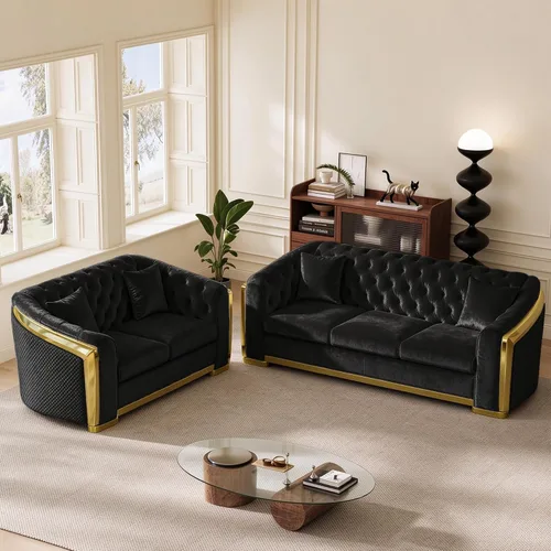 Vista 24 de DAMAIFROM Sofá Chesterfield moderno de mediados de siglo, sofá de terciopelo de 62" blanco y dorado, sofá biplaza curvo de lujo para sala de estar