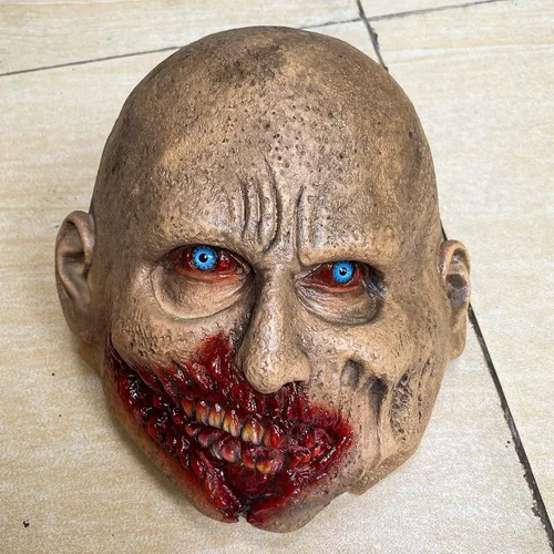 Vista 4 de Máscara de zombi aterradora de látex espeluznante para Halloween, disfraz de terror sangriento para adultos, accesorios de decoración de Halloween